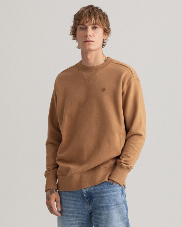 Gant Icon G Essential Crew Neck Men's Sweatshirts Brown | l8Nsw7QZ5iK