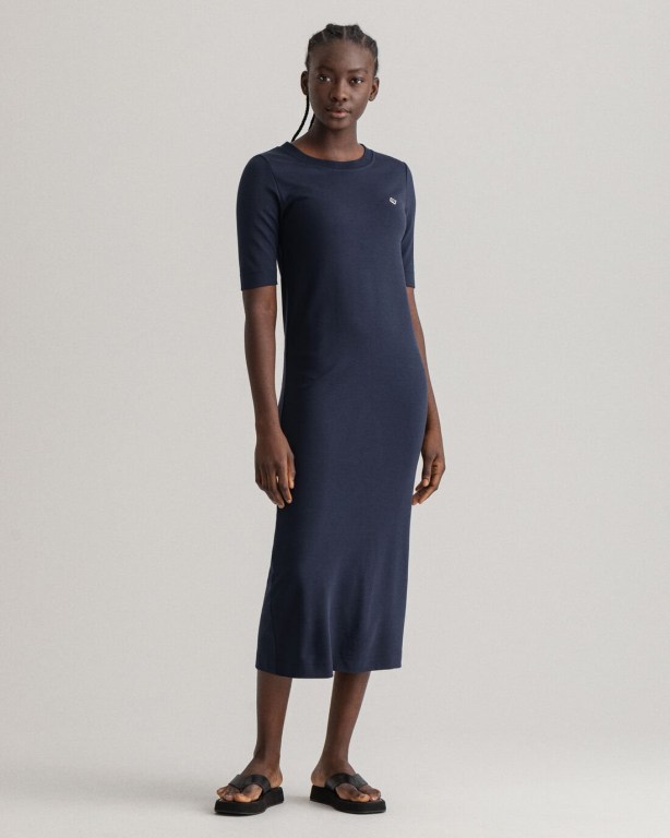 Gant Icon G Jersey Women's Dresses Blue | Hh7cVtgmXPp