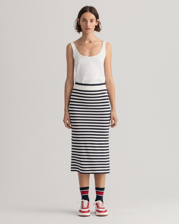 Gant Icon G Striped Jersey Women's Skirts Blue | 4Z8VXkM11nK