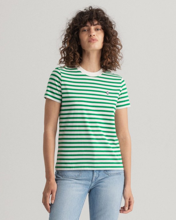 Gant Icon G Striped Women's T-shirts Green | T8xktuPjr5v