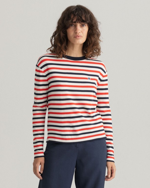 Gant Icon G Striped Women's T-shirts Red | tZYaX5GbJG4