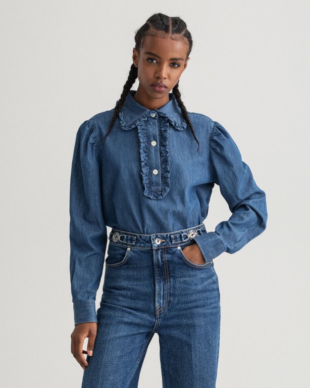 Gant Indigo Ruffle Women's Shirts Indigo | ws2zZdiDds4