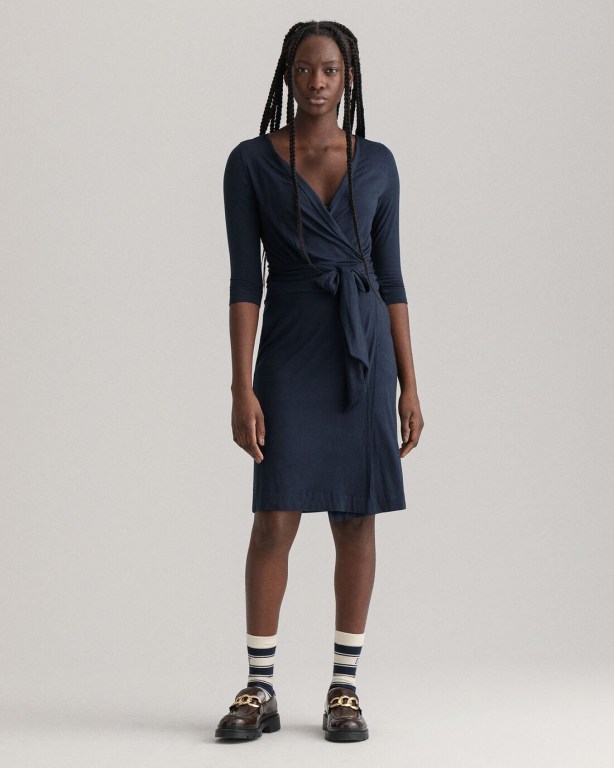 Gant Jersey Wrap Women's Dresses Blue | 2RJtzyDIsWg