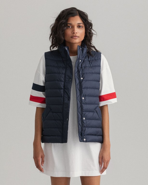 Gant Light Down Gilet Women's Coats Blue | UlLrvi7yiRu