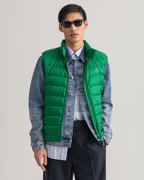 Gant Light Down Men's Gilets Green | Wh5hbCdl3WK