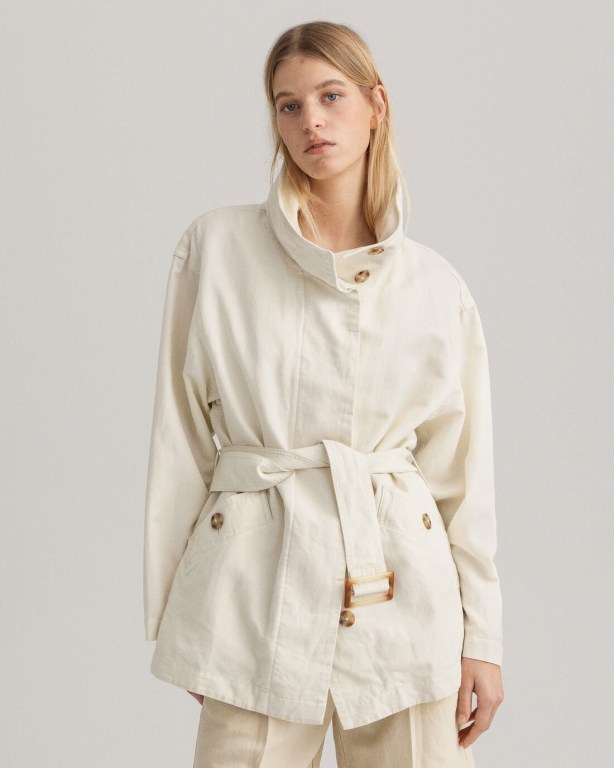 Gant Linen Blend Belted Women's Jackets Cream | hQWuj0qIiIB