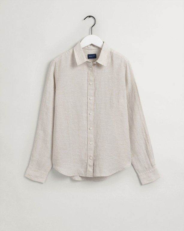 Gant Linen Chambray Women's Shirts Beige | FFSyjB2t4Fq