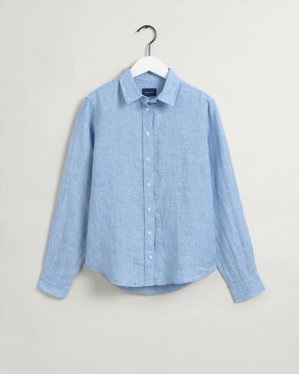 Gant Linen Chambray Women's Shirts Silver Blue | epZMfWunOaM