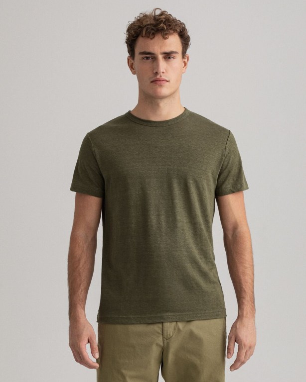 Gant Linen Men's T-shirts Green | VpgvalqGd2g