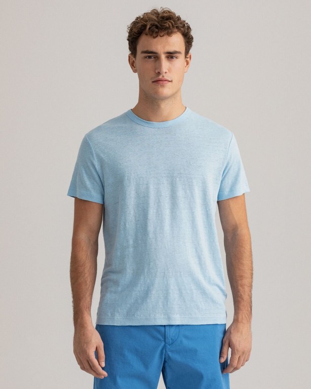 Gant Linen Men's T-shirts Light Blue | nTgslNJTzhb