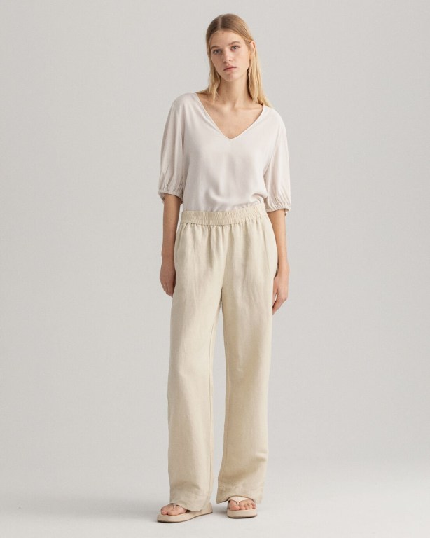 Gant Linen Viscose Pull-On Women's Pants Beige | S02jN469Yt2