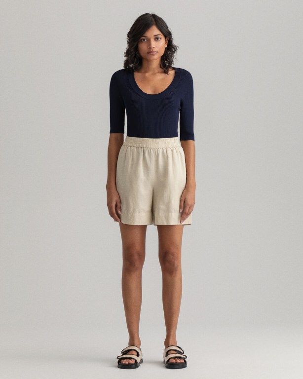 Gant Linen Viscose Pull-On Women's Shorts Beige | MDEO4uk0Sjo