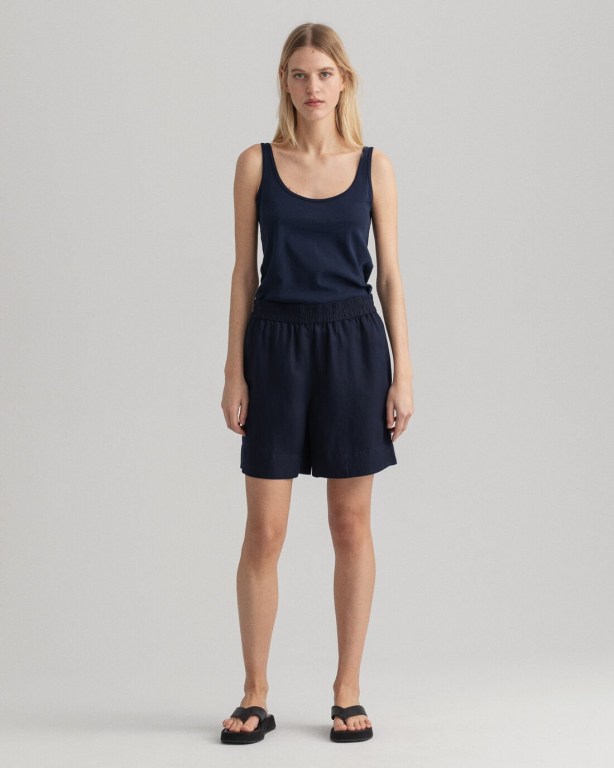 Gant Linen Viscose Pull-On Women's Shorts Blue | zsxrqpLTWqa