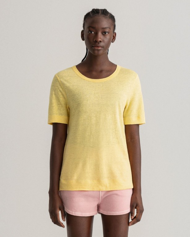 Gant Linen Women's T-shirts Yellow | WgfGNctJqdZ