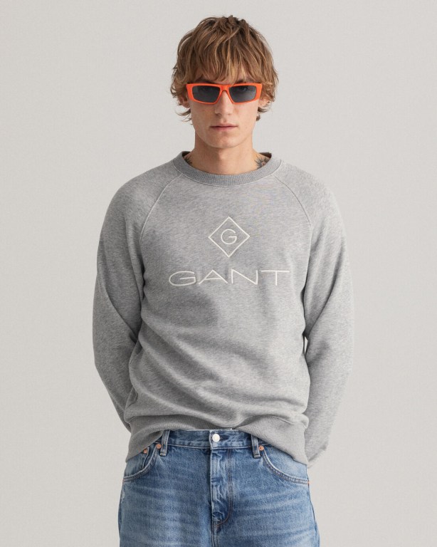 Gant Logo Crew Neck Men's Sweatshirts Grey | Ed5RY4dbaNb