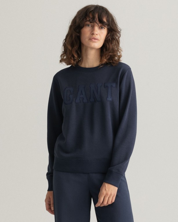 Gant Logo Crew Neck Women's Sweatshirts Blue | usDKx8CiG4F