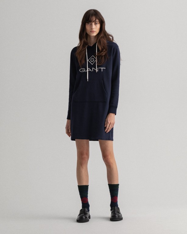 Gant Logo Hoodie Women's Dresses Blue | RxPp8907Akw