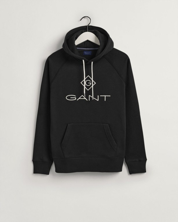 Gant Logo Men's Hoodies Black | 2iYjQiAlZsh