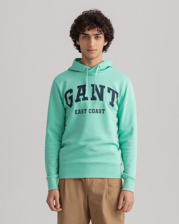 Gant Logo Men's Hoodies Mint | uyvbECm0eGl