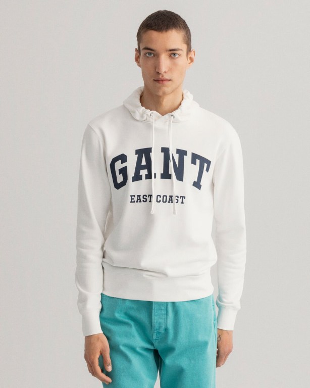 Gant Logo Men's Hoodies White | HRzUCb3LgCC