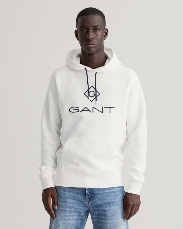 Gant Logo Men's Hoodies White | iUeJQbImHLu