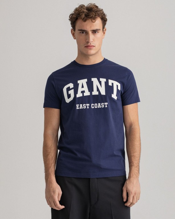 Gant Logo Men's T-shirts Blue | X1kygbupZZO