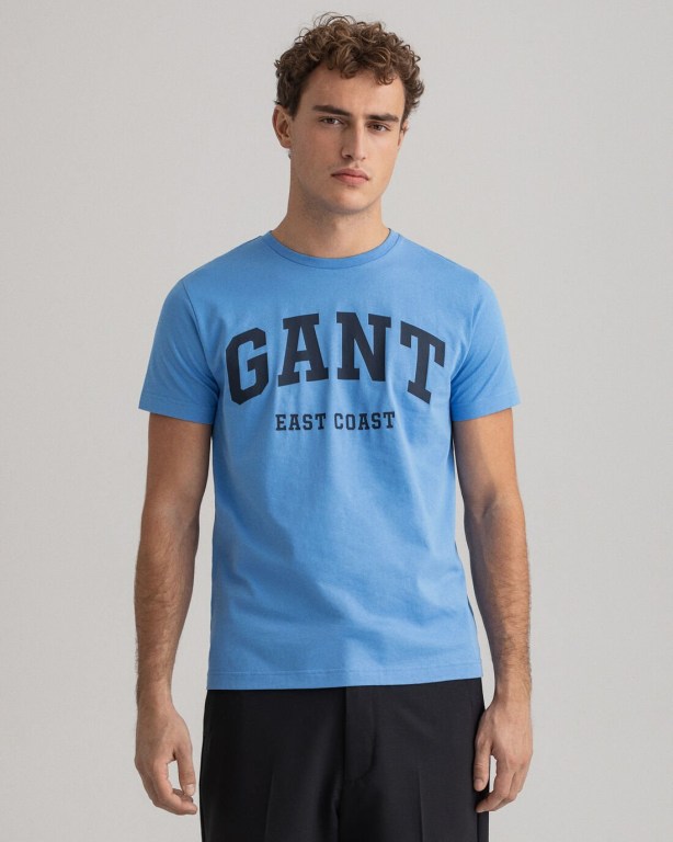 Gant Logo Men's T-shirts Blue | efkjZiXHfOK