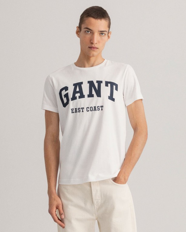 Gant Logo Men's T-shirts White | Iv3nEW8HVnR