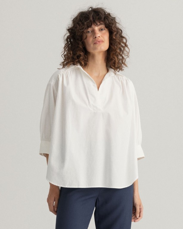 Gant Luxury Poplin Popover Women's Shirts White | 8vojIC45bHU