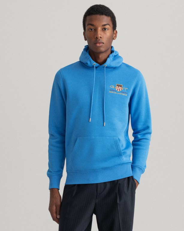 Gant Medium Archive Shield Men's Hoodies Blue | qgIKUABoj52