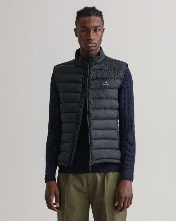 Gant Mixed Media Light Padded Men's Down Gilet Black | 1izYJaTsSnY