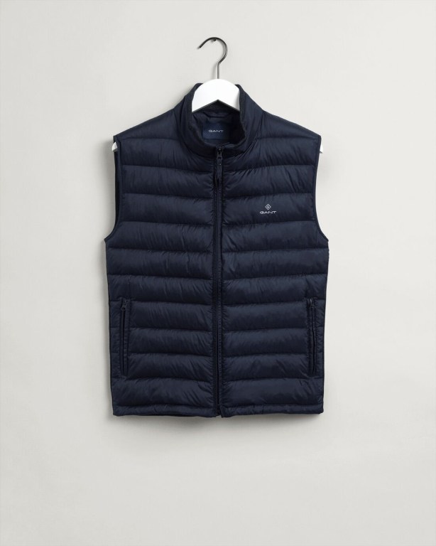 Gant Mixed Media Light Padded Men's Gilets Blue | SUkhaZtWsLv