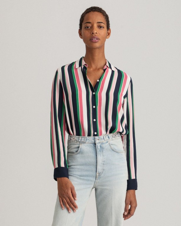 Gant Multi Stripe Women's Shirts Green | kBWKPQSM9DE