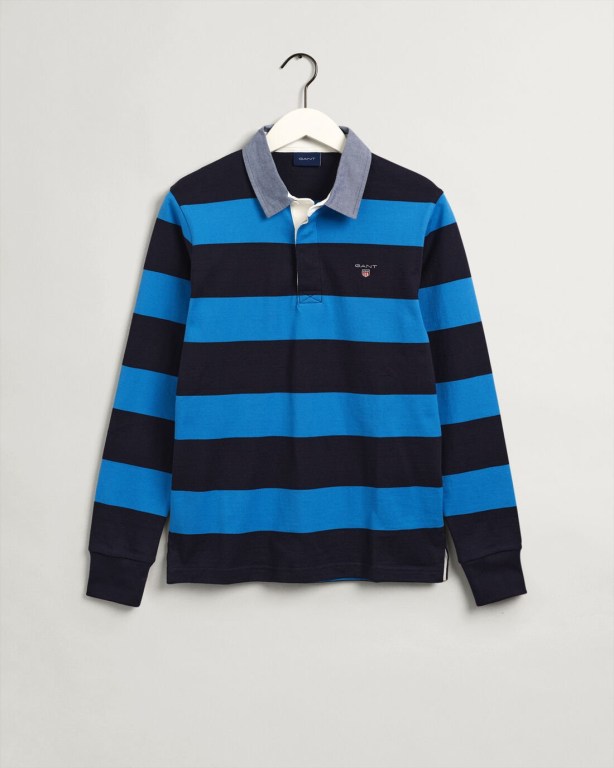 Gant Original Barstripe Heavy Men's Rugby Shirts Blue | HN9ypzXqfz2