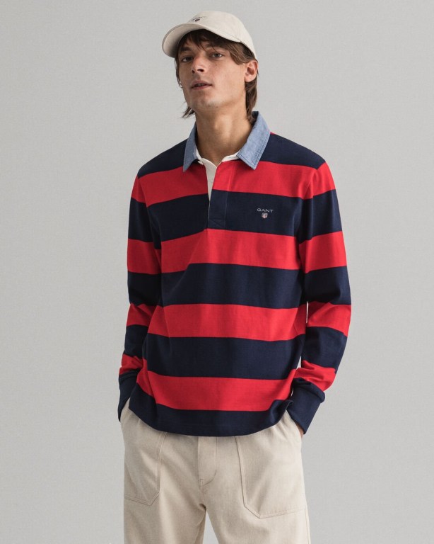 Gant Original Barstripe Heavy Men's Rugby Shirts Light Red | qHEfrTJYkJJ