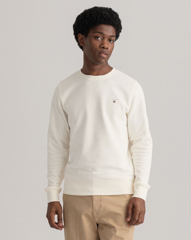 Gant Original Crew Neck Sweater Men's Sweatshirts White | 5dA5q5xbRQG