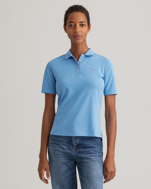 Gant Original Long-Short Sleeve Piqué Women's Polos Silver Blue | TCcH1jhWB07