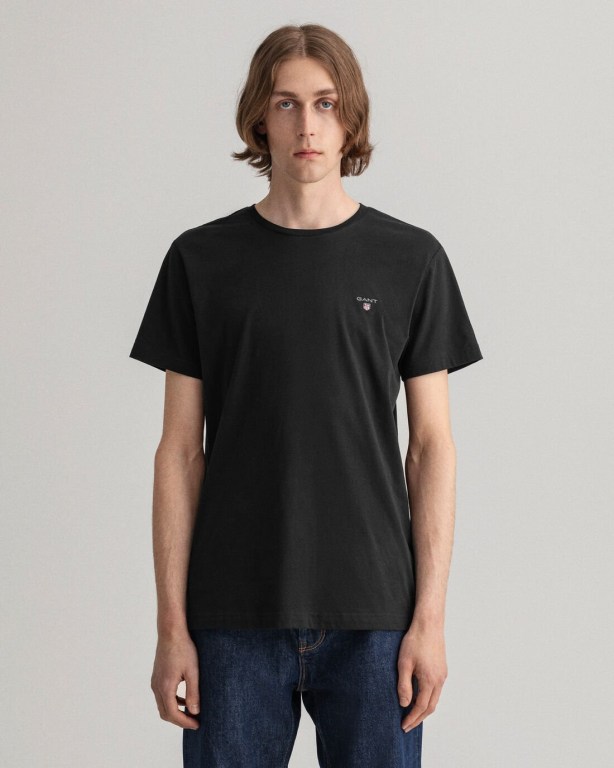 Gant Original Men's T-shirts Black | HX1gXYQLM26