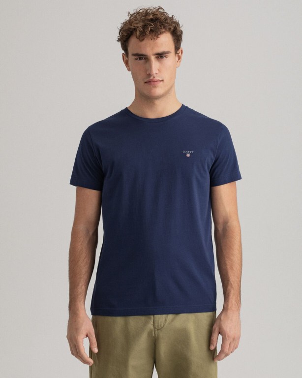 Gant Original Men's T-shirts Blue | bXZMKsUvQFK