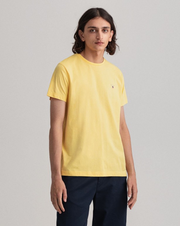 Gant Original Men's T-shirts Yellow | hUopD7wyLro