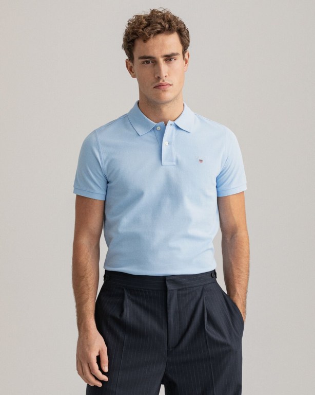 Gant Original Piqué Men's Polo Shirts Blue | N7lluRuOToB