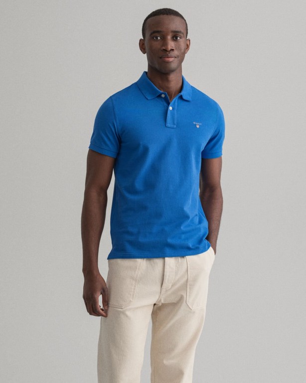 Gant Original Piqué Men's Polo Shirts Blue | QF3NAayp0Oh