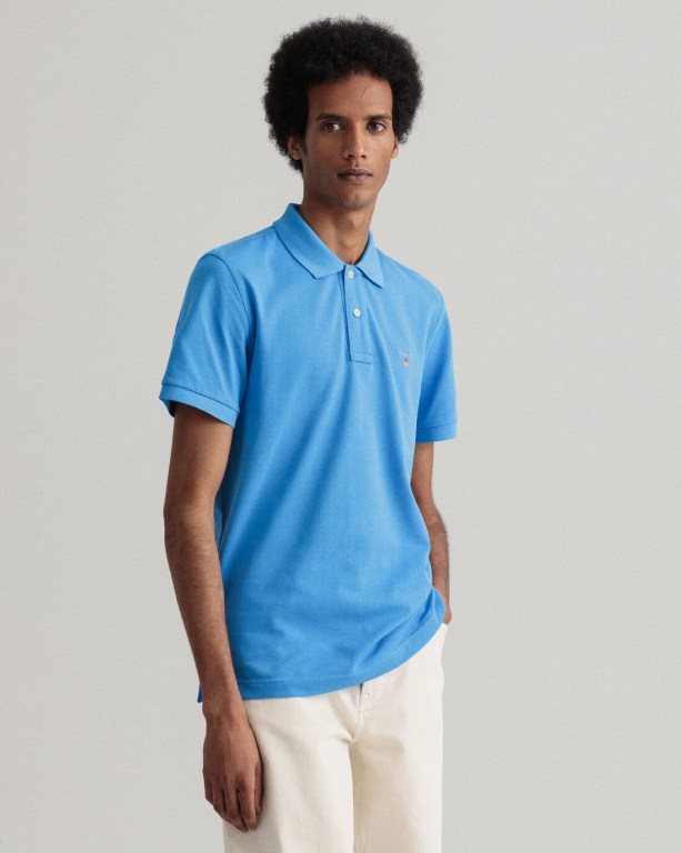 Gant Original Piqué Men's Polo Shirts Blue | Tfeto8IId9L