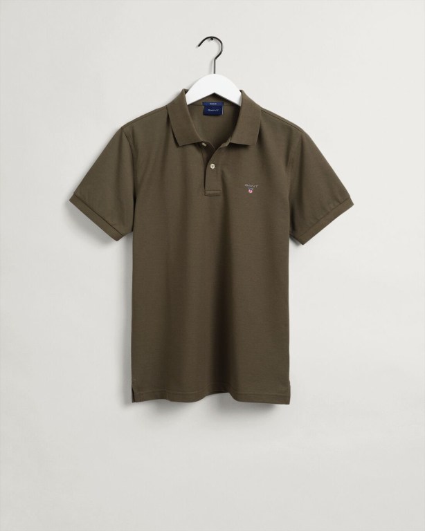 Gant Original Piqué Men's Polo Shirts Green | 7V58dqD3E2D