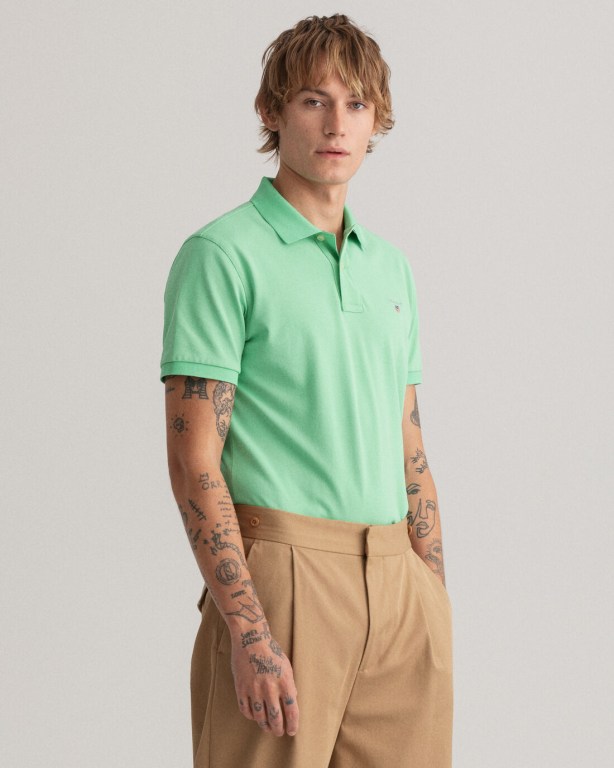 Gant Original Piqué Men's Polo Shirts Green | sEwA9PeGprA