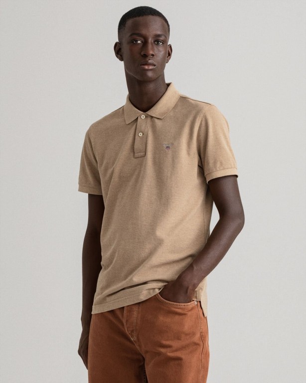 Gant Original Piqué Men's Polo Shirts Khaki | osqxJNAXsP3