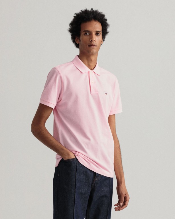 Gant Original Piqué Men's Polo Shirts Pink | lCZU9wkvca3