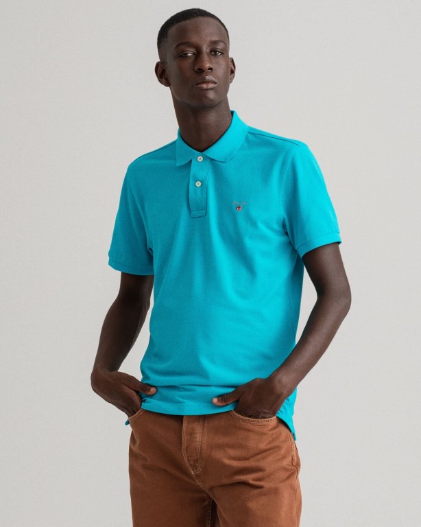 Gant Original Piqué Men's Polo Shirts Turquoise | jX5SLioElr2