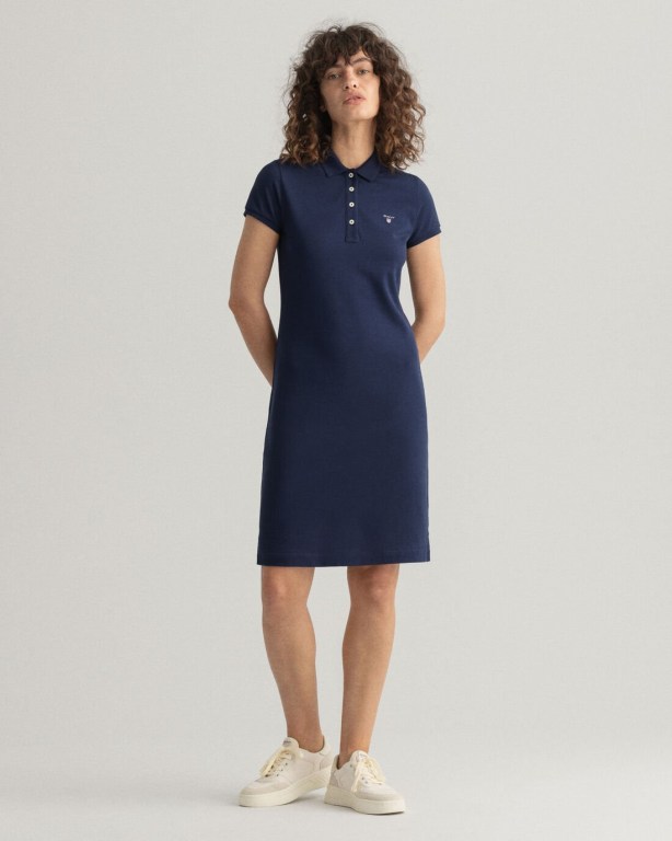 Gant Original Piqué Polo Women's Dresses Blue | EflZv7tlAl3