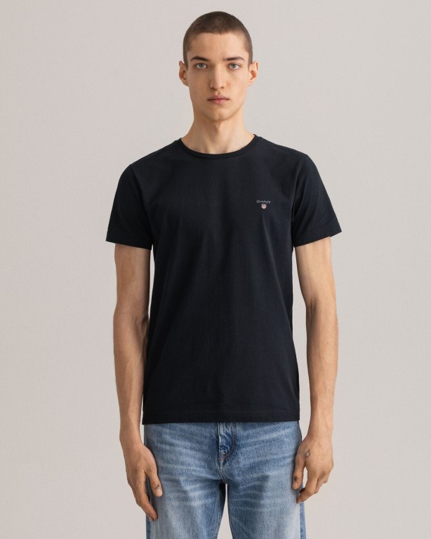 Gant Original Slim Fit Men's T-shirts Black | LD6ftj6etls